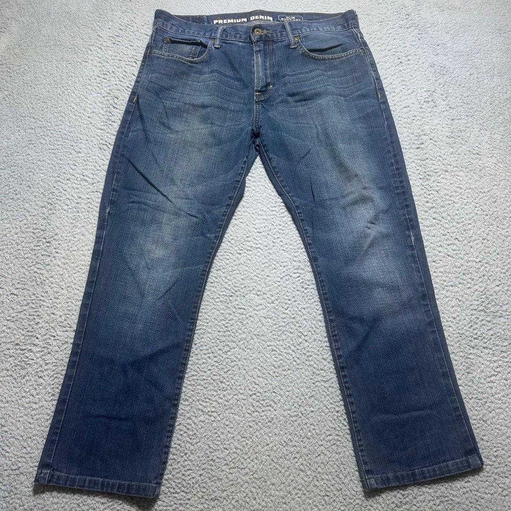 Old Navy Premium Denim Mens 34x32 Slim Bootcut Jeans Dark Tint (34x27)